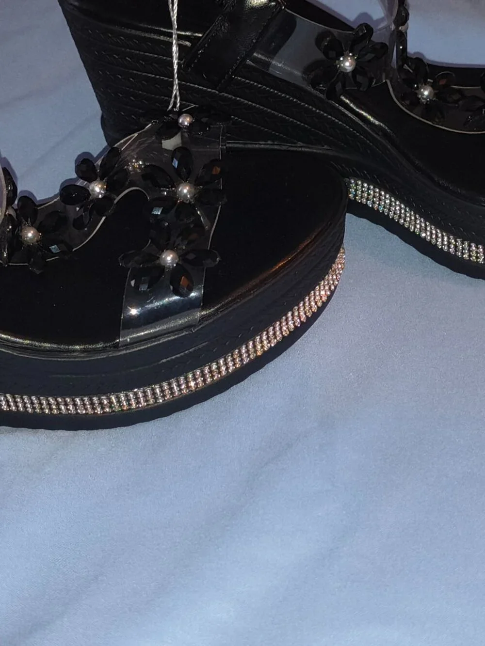 Brave Trip Black Floral Wedge Sandals Size 38 or 7.5 US